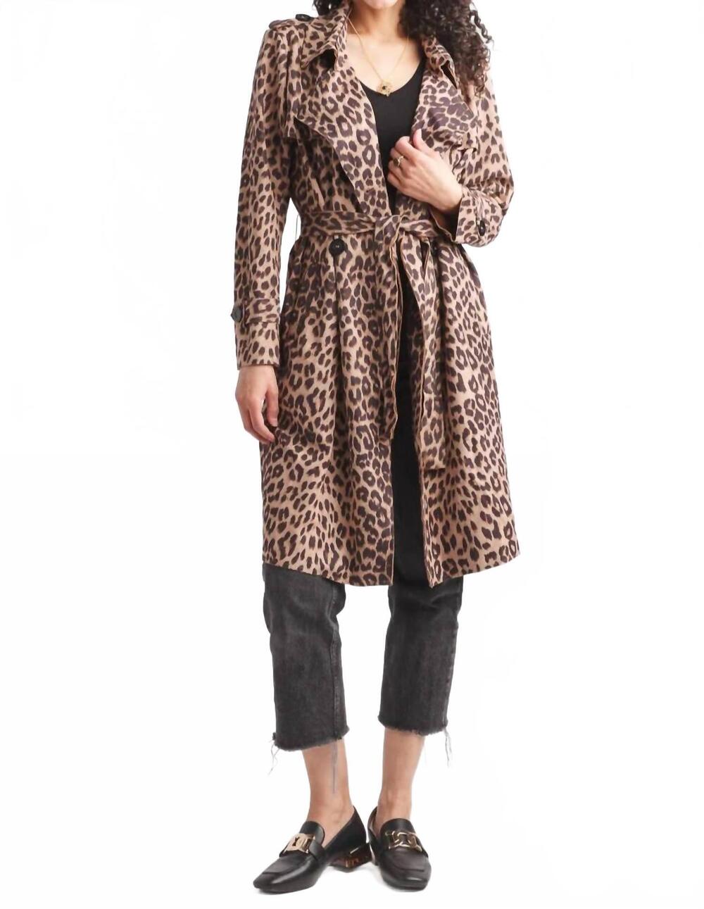 NEW PAPILLON faux suede animal print trench coat in brown and black